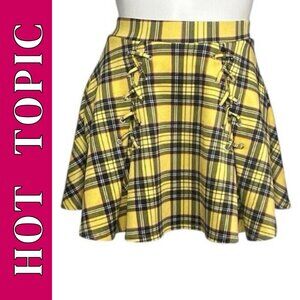 Hot Topic Yellow Plaid Mini Skirt Sz Large w/ Pockets School Girl Y2K Clueless